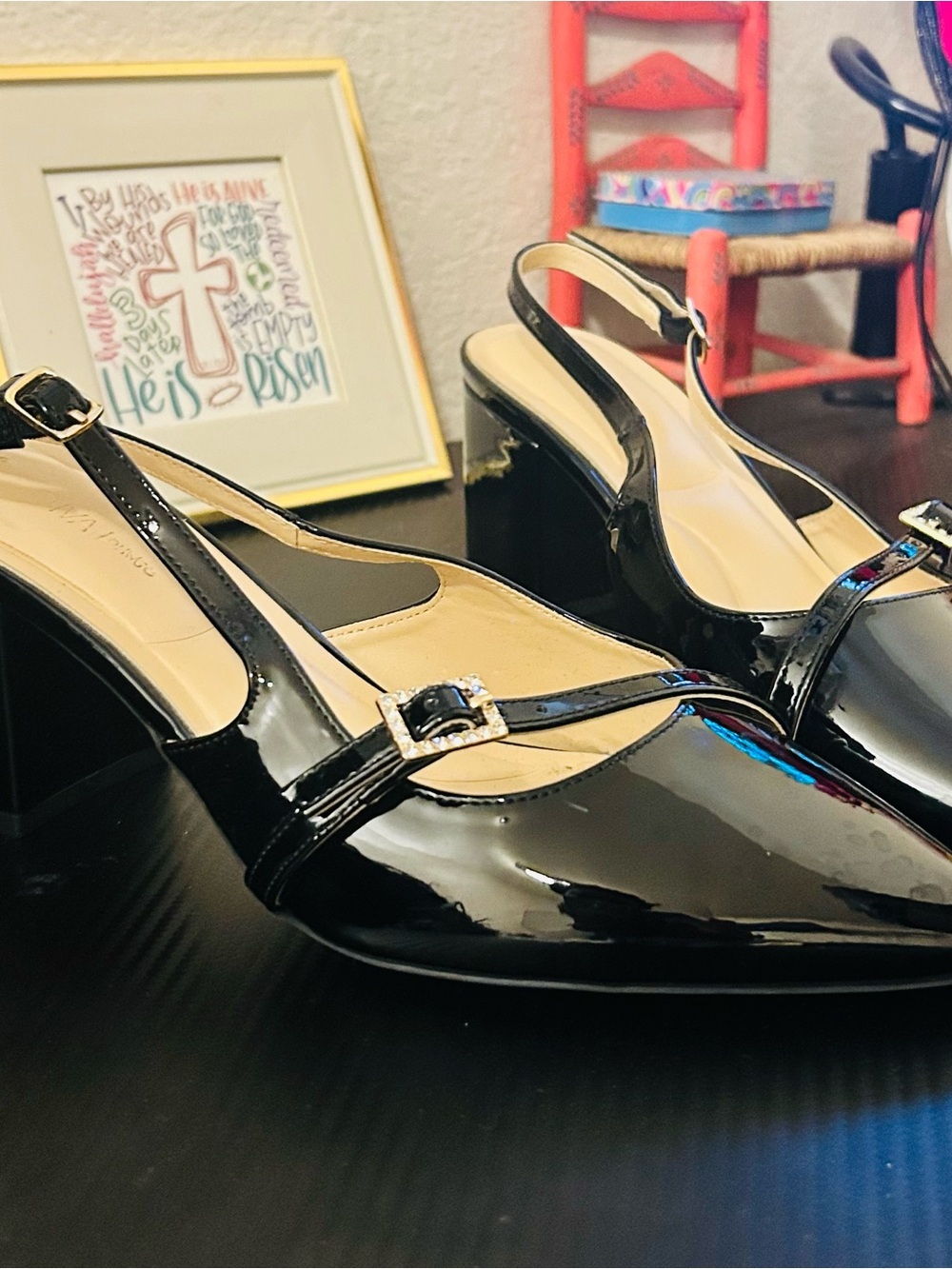 Wild Diva Black Patent Slingback Mary Jane Heels